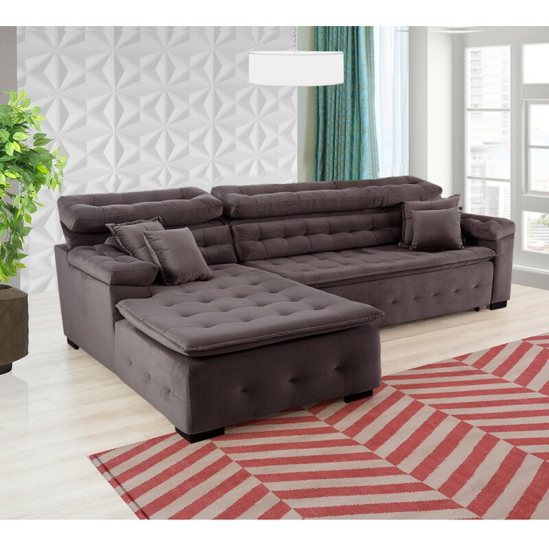 Sofá Orlando 2.40x2.10m com Chaise, Retrátil e Reclinável