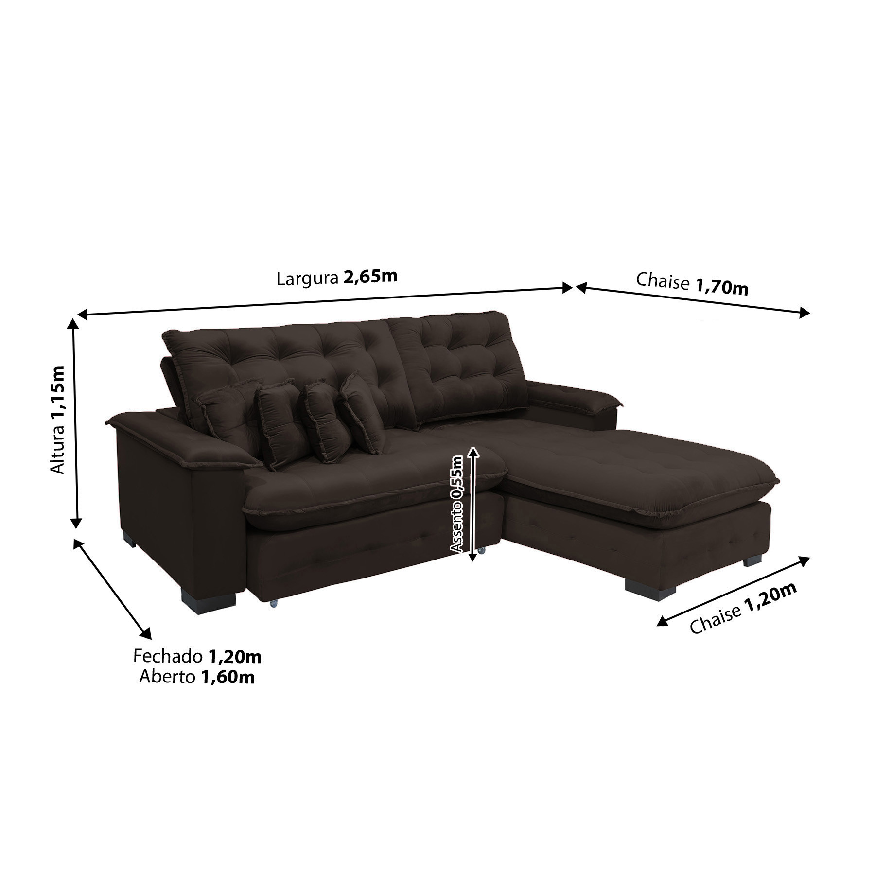 Sofá Berlin 2,65x1,70m com Chaise Super Pillow Top 