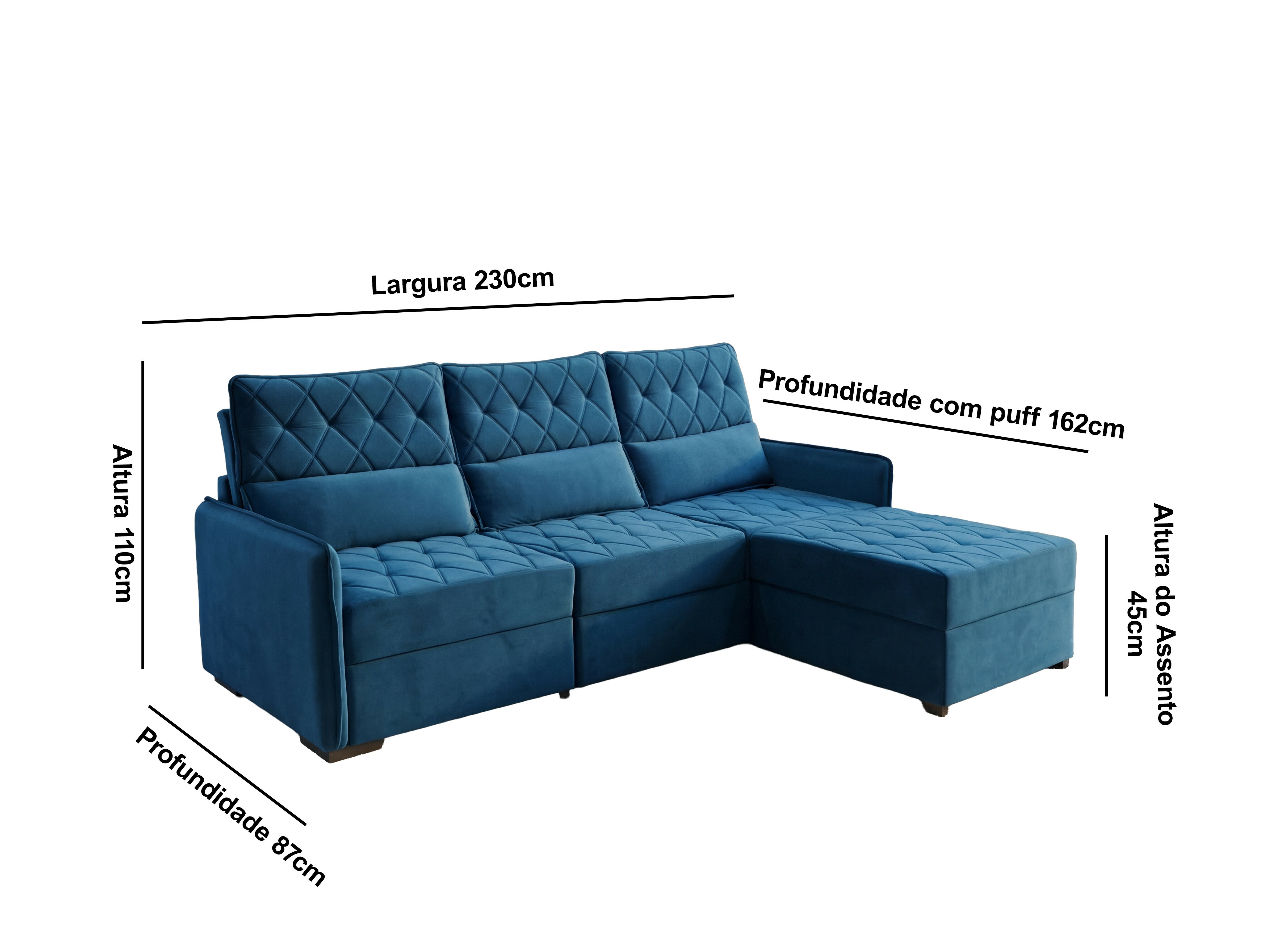 Sofá 03 Lugares Conforto Plus - Azul 