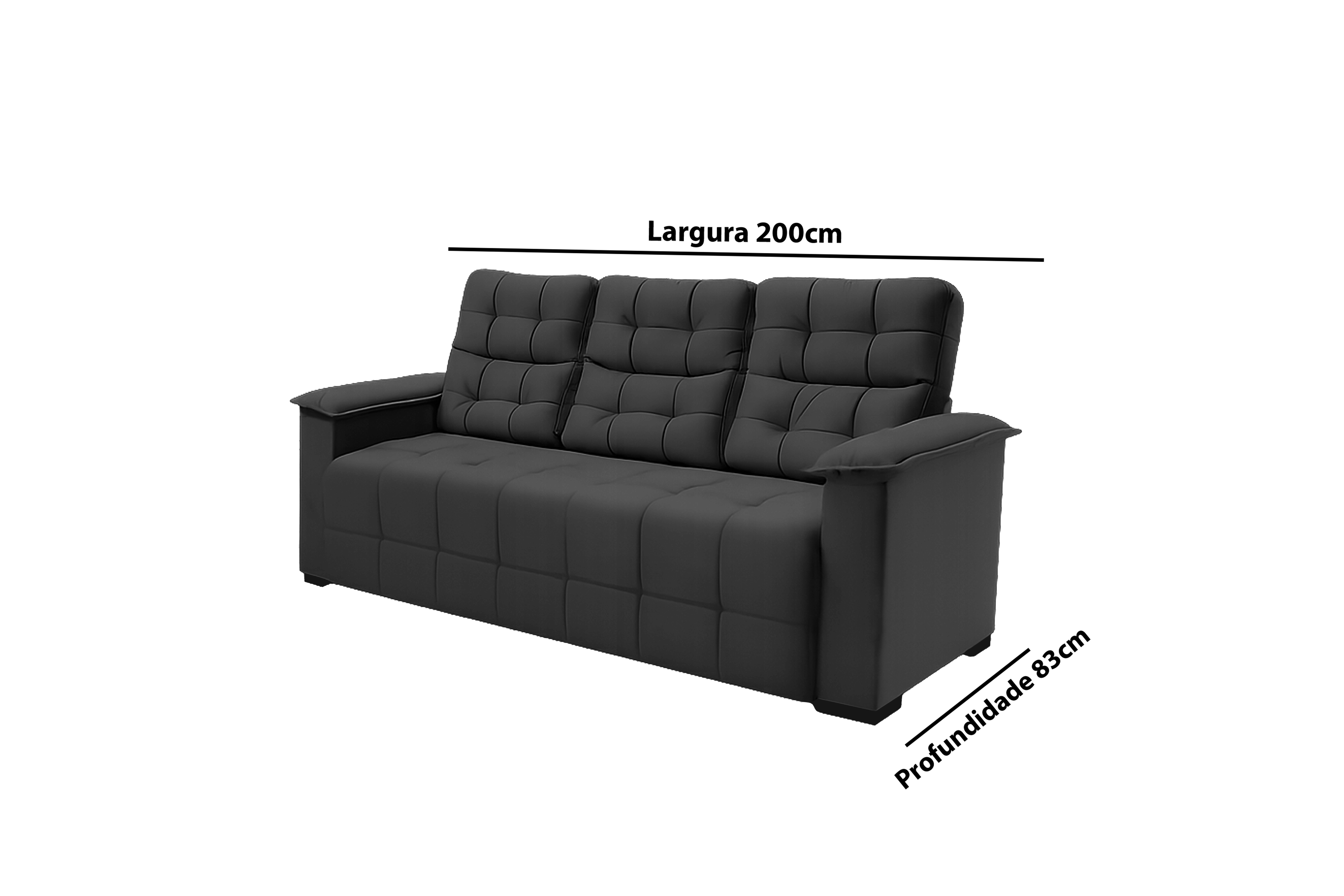 Sofá 03 Lugares Elegance Plus Sofisticato - Preto