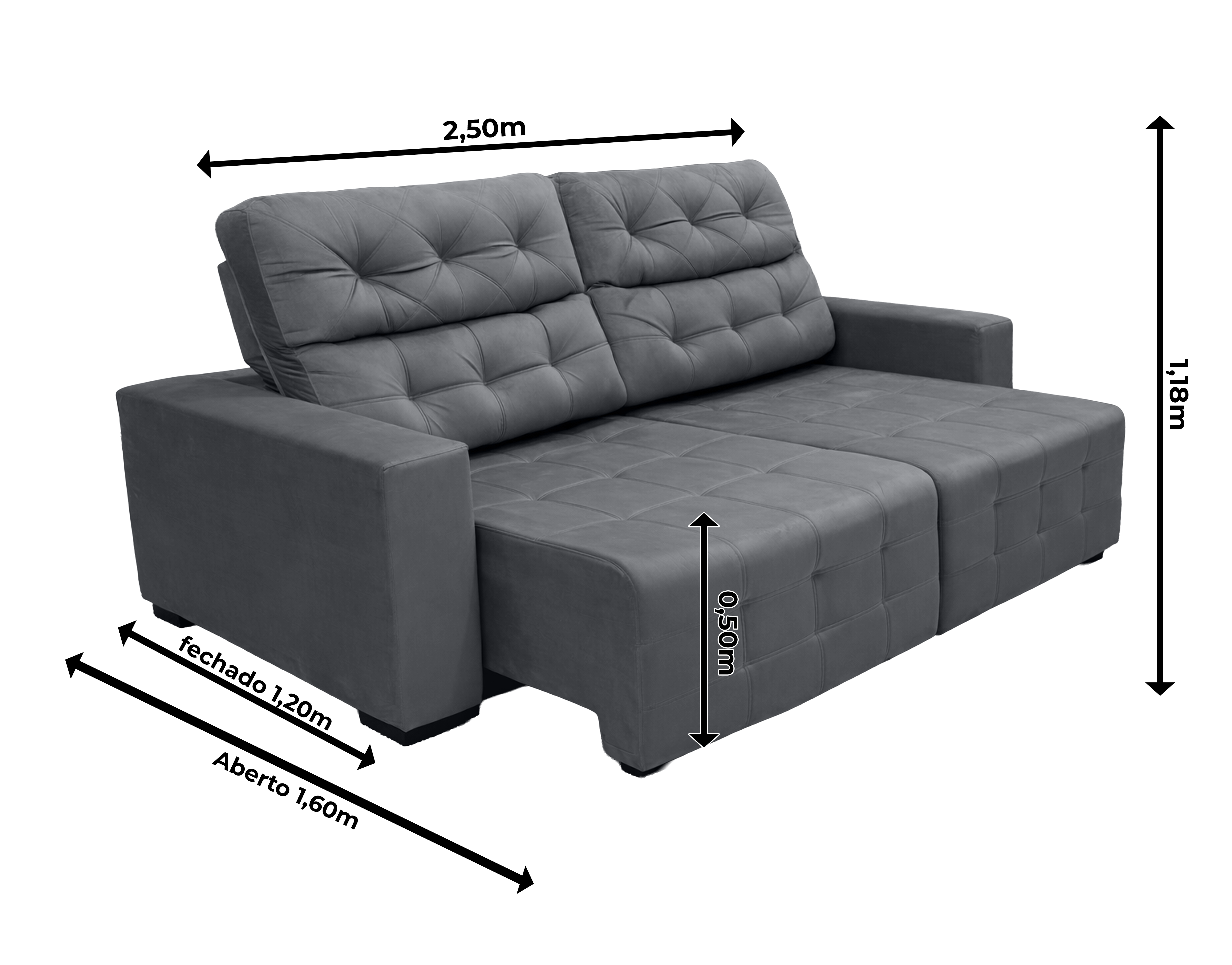 Sofá Retrátil e Reclinável Siena Super Pillow 2,50m - Chumbo