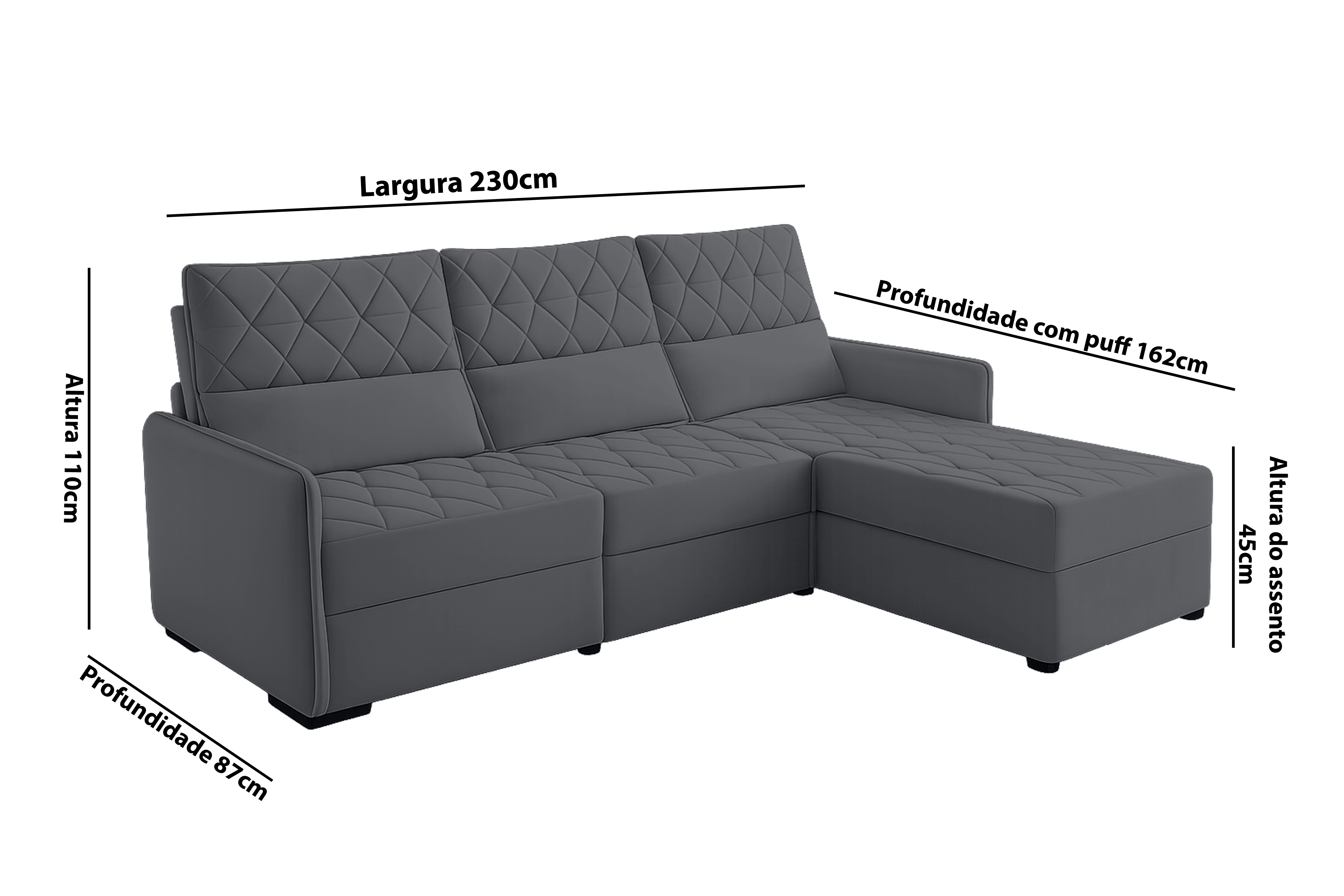 Sofá 03 Lugares Conforto Plus - Chumbo