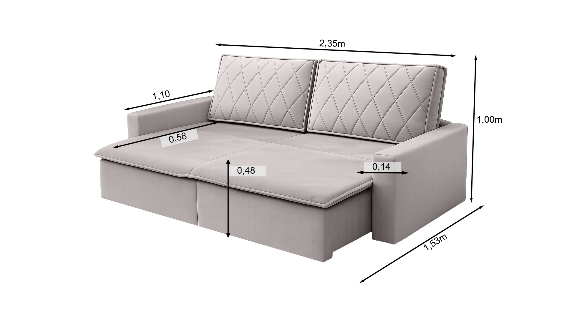Sofá Cama Caixa Zero Florença 2,35m - Avelã