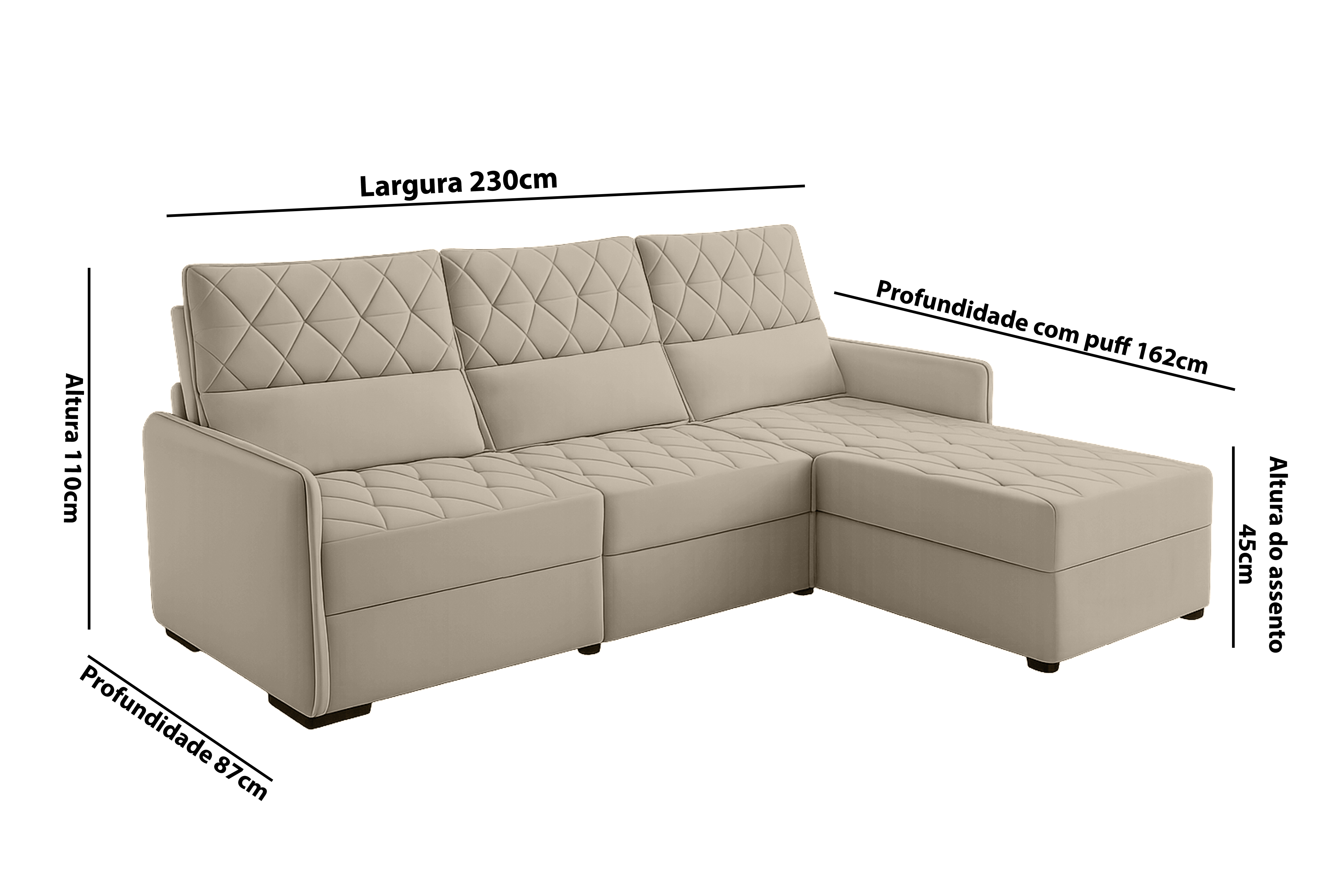 Sofá 03 Lugares Conforto Plus - Bege