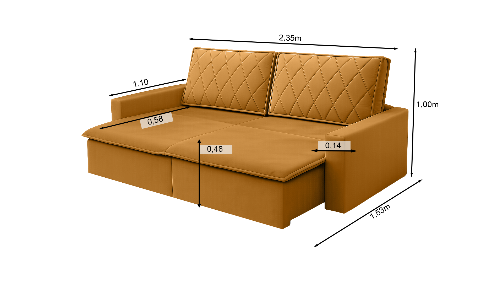 Sofá Cama Caixa Zero Florença 2,35m - Terracota