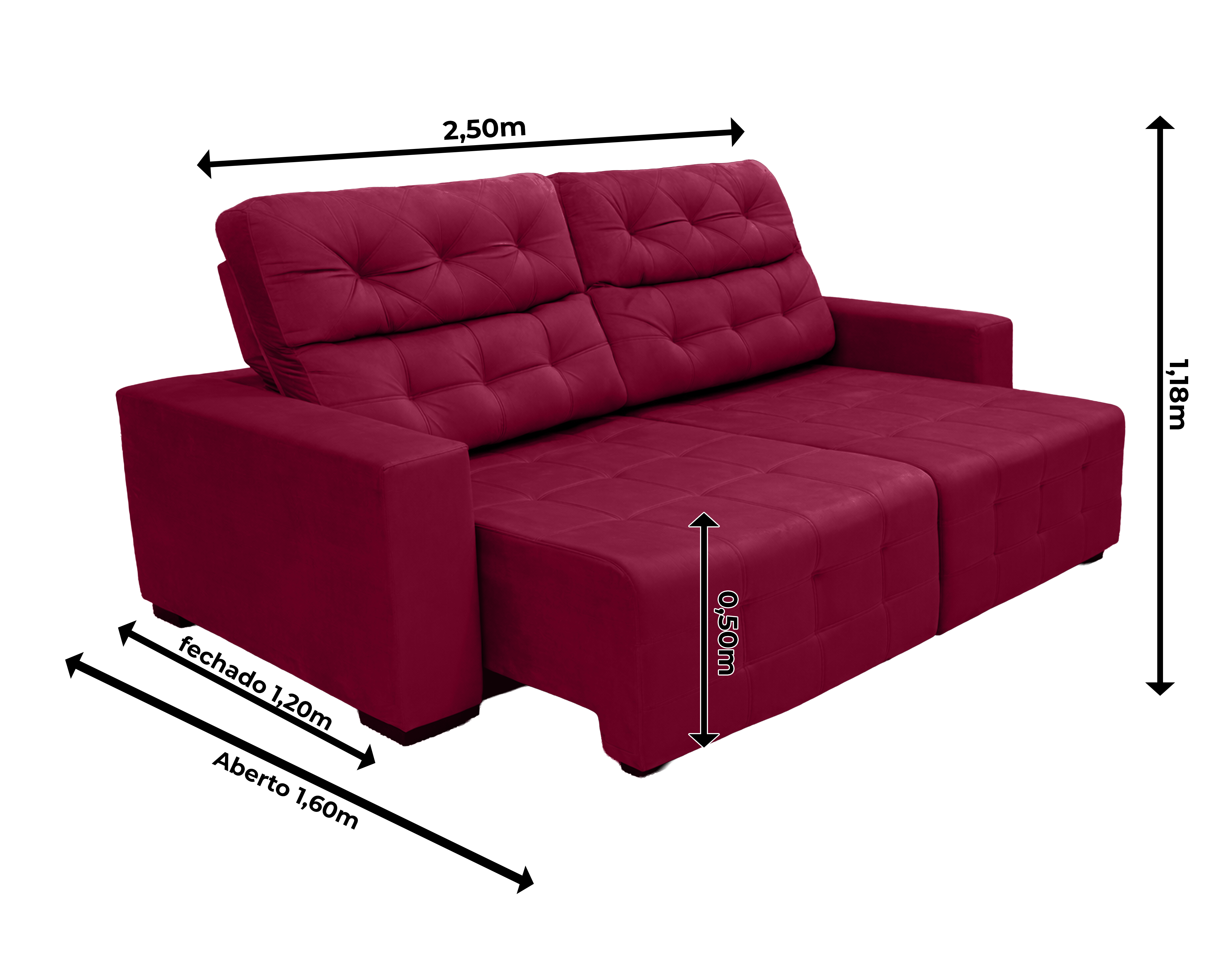 Sofá Retrátil e Reclinável Siena Super Pillow 2,50m - Vinho