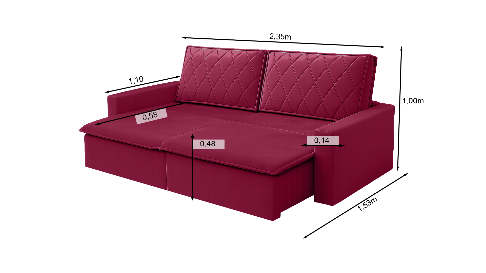 Sofá Cama Caixa Zero Florença 2,35m - Vermelho