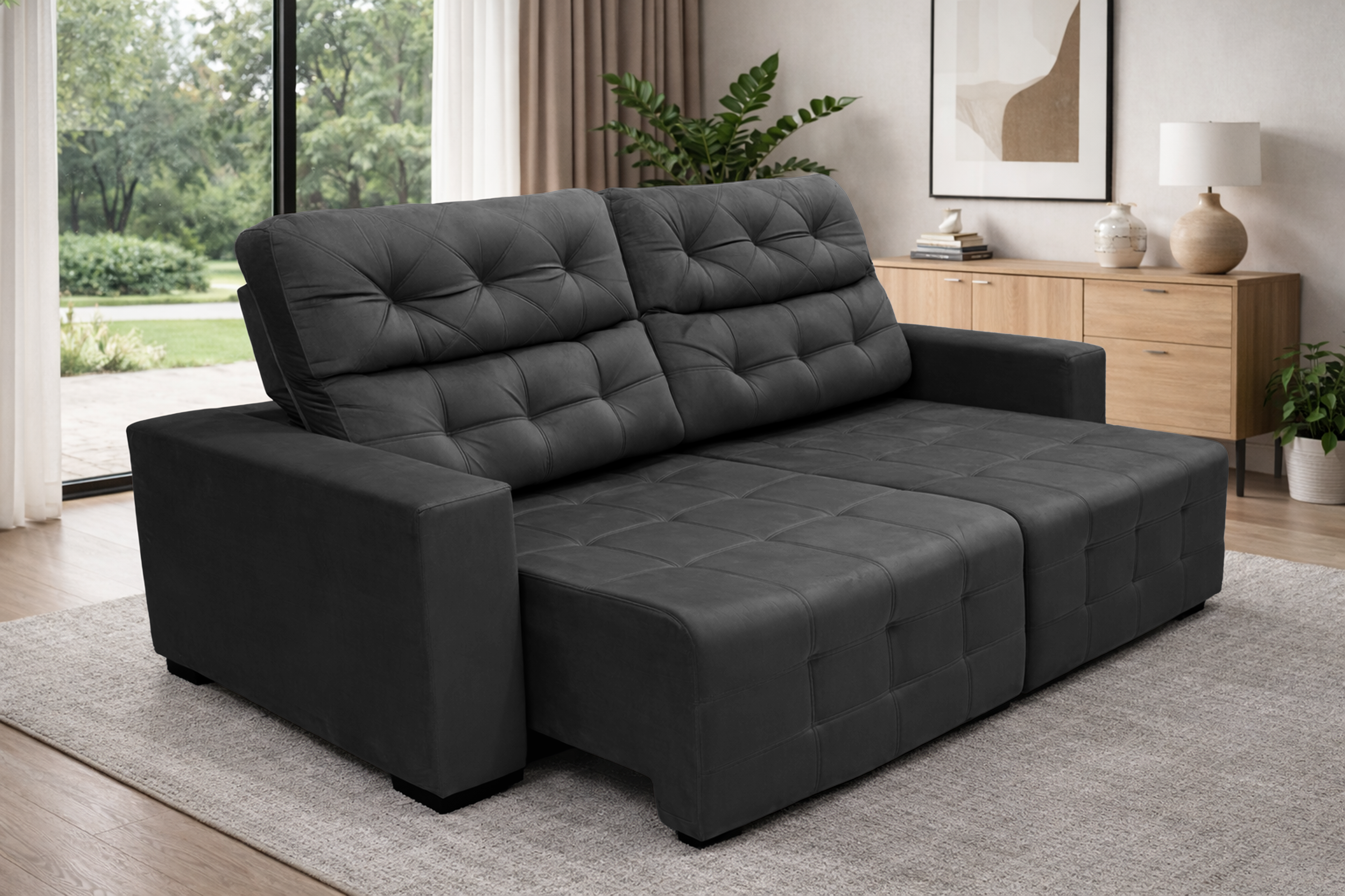 Sofá Retrátil e Reclinável Siena Super Pillow 2,50m - Preto
