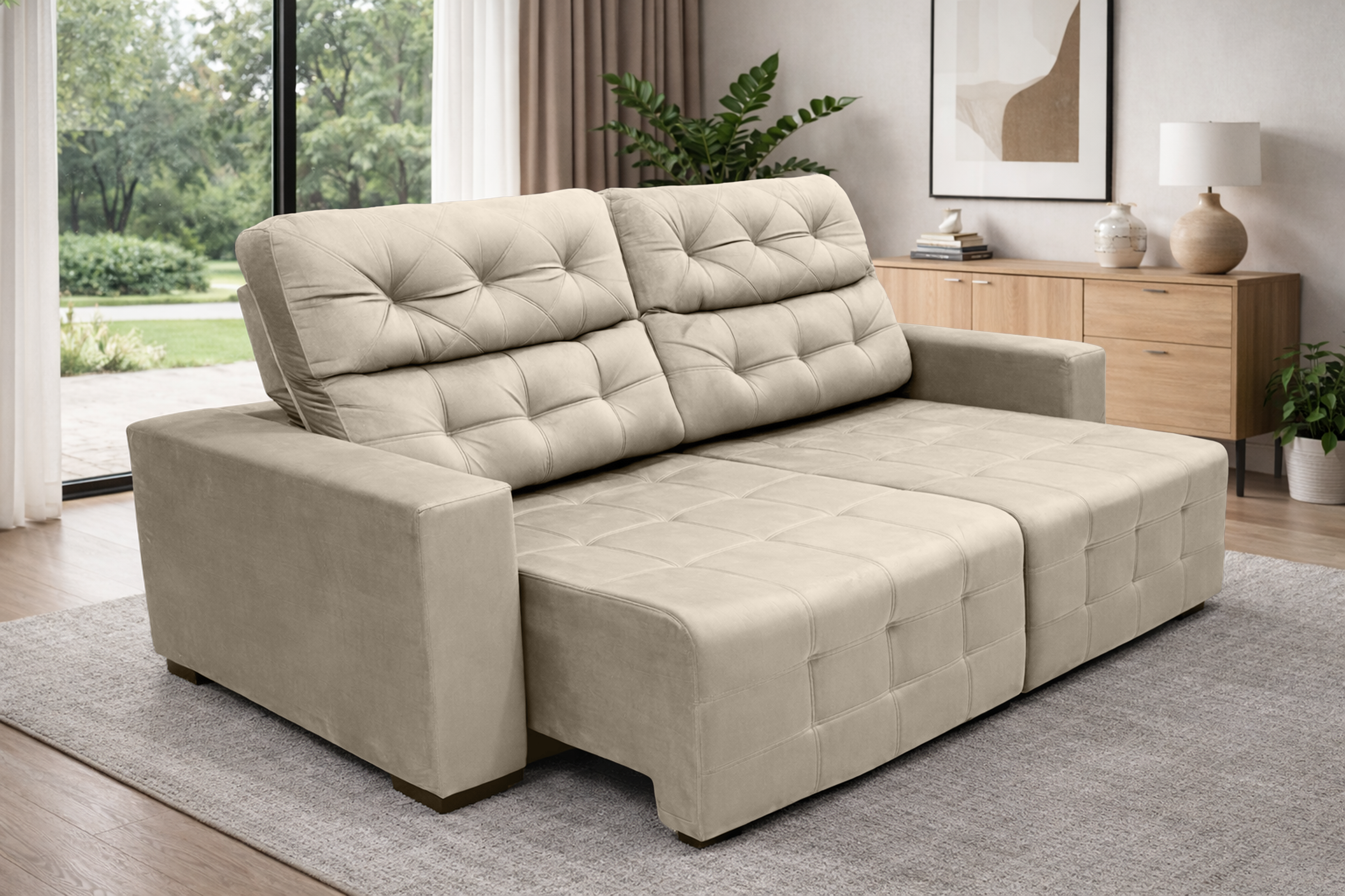 Sofá Retrátil e Reclinável Siena Super Pillow 2,50m - Bege