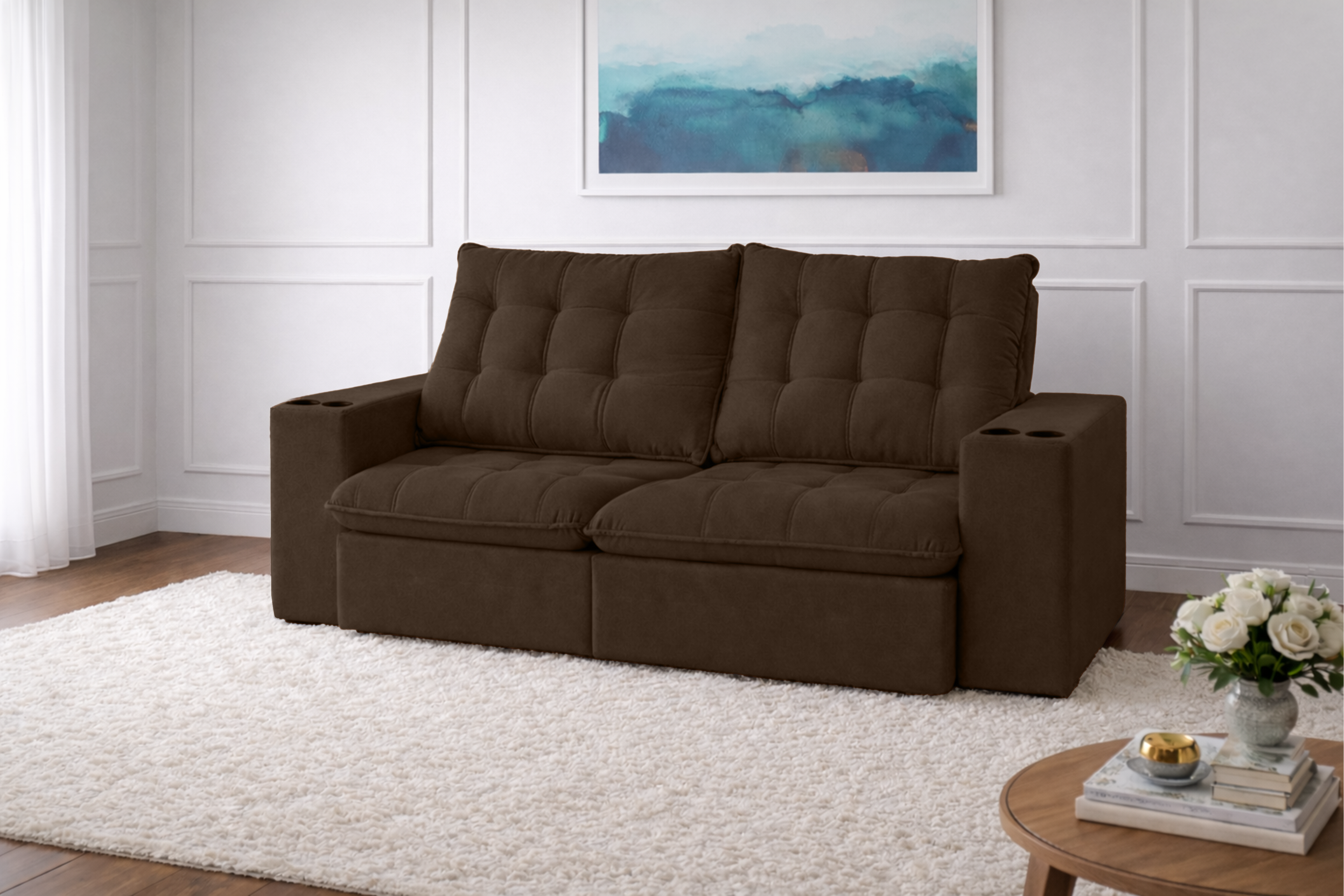 Sofá Retrátil e Reclinável com Porta Copos Coliseu Super Pillow 2,90m - Sofisticato 