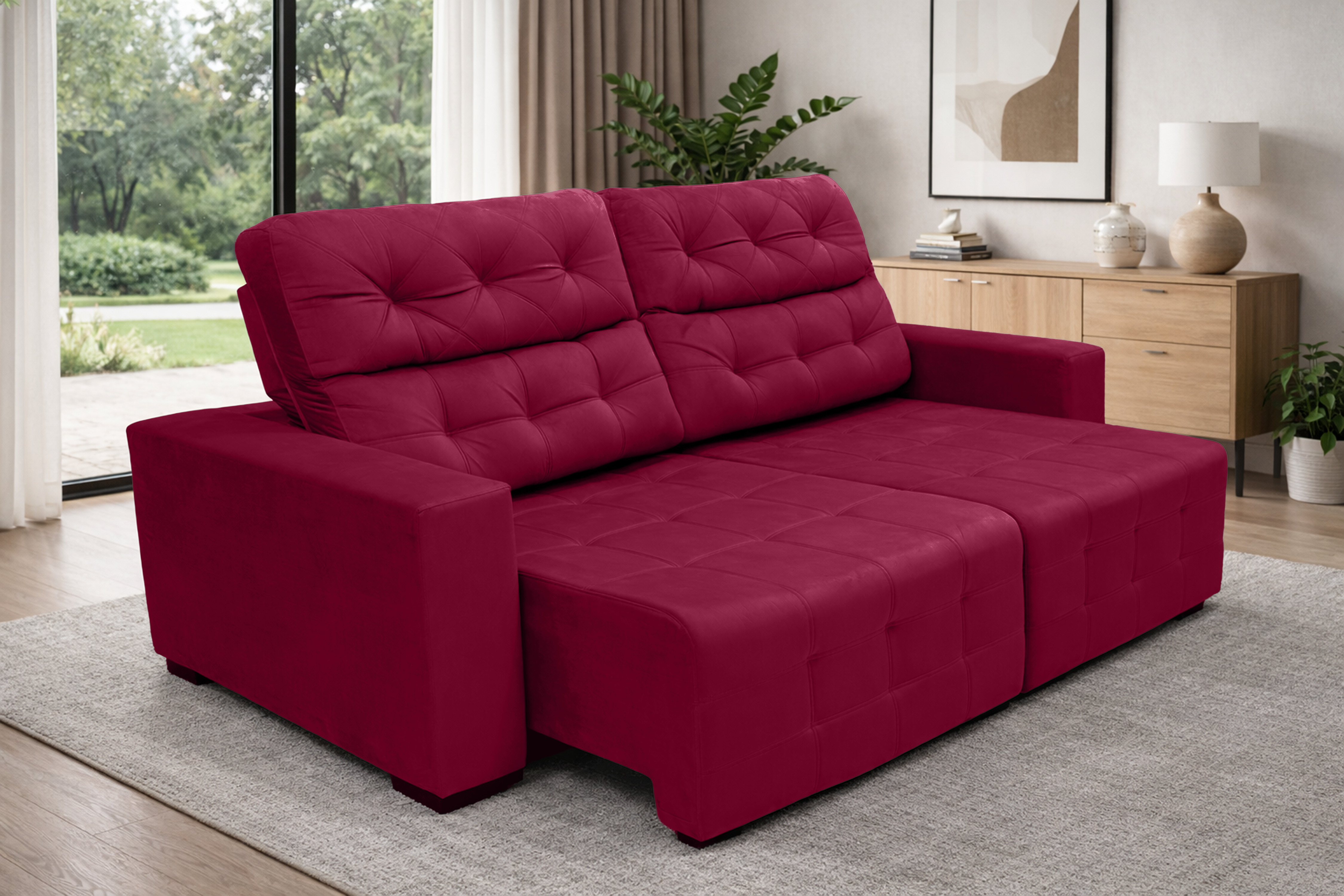 Sofá Retrátil e Reclinável Siena Super Pillow 2,50m - Vinho