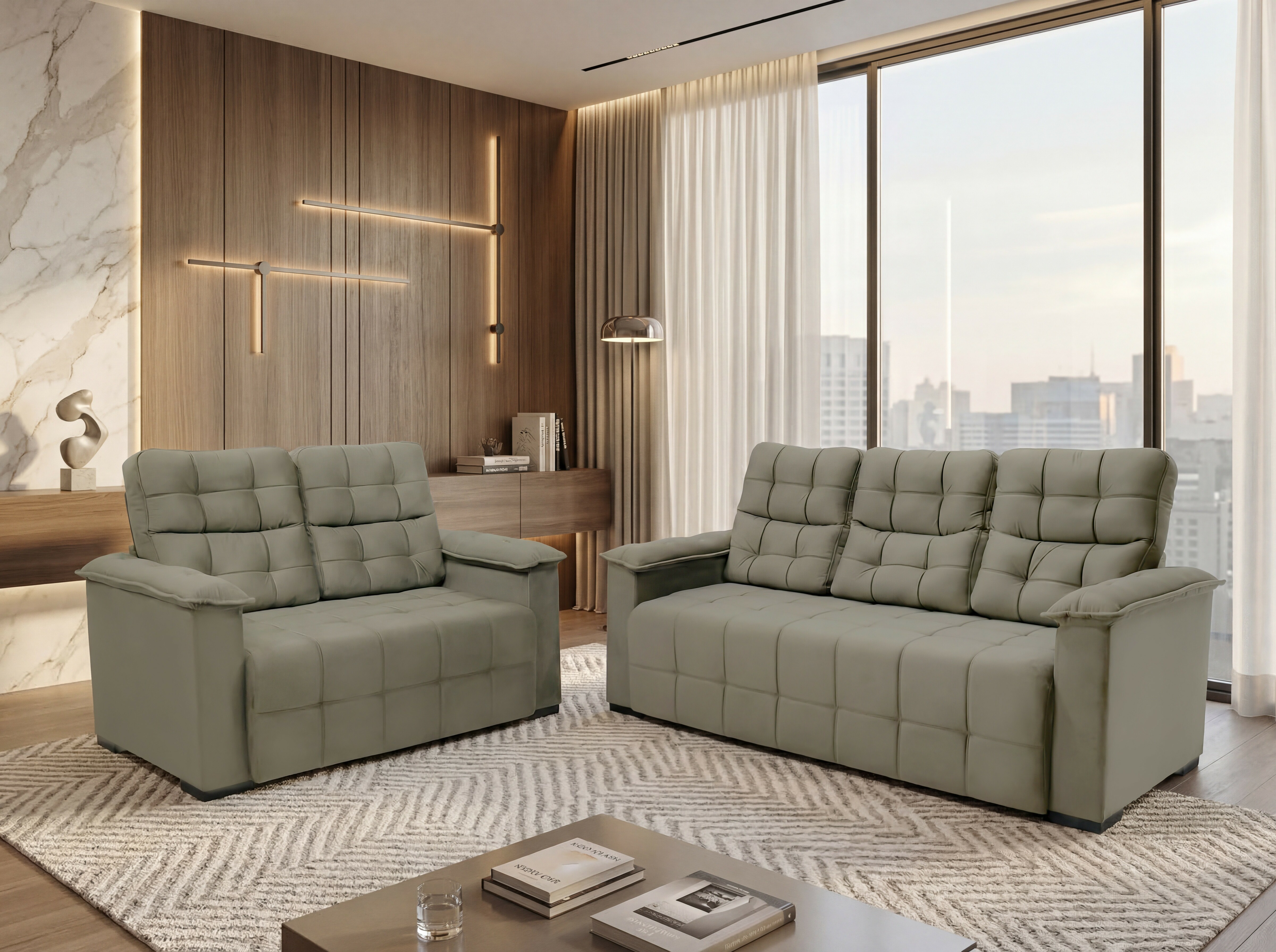 Conjunto de Sofá 02 e 03 lugares Elegance Plus - Marrom