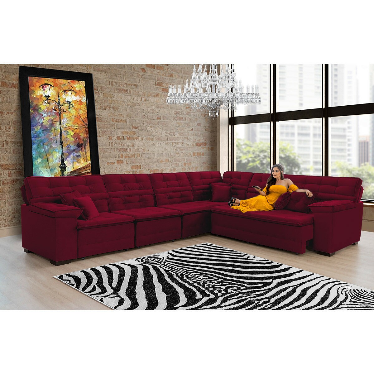 Sofá Magno 3.77x2.57m de Canto, Retrátil e Reclinável