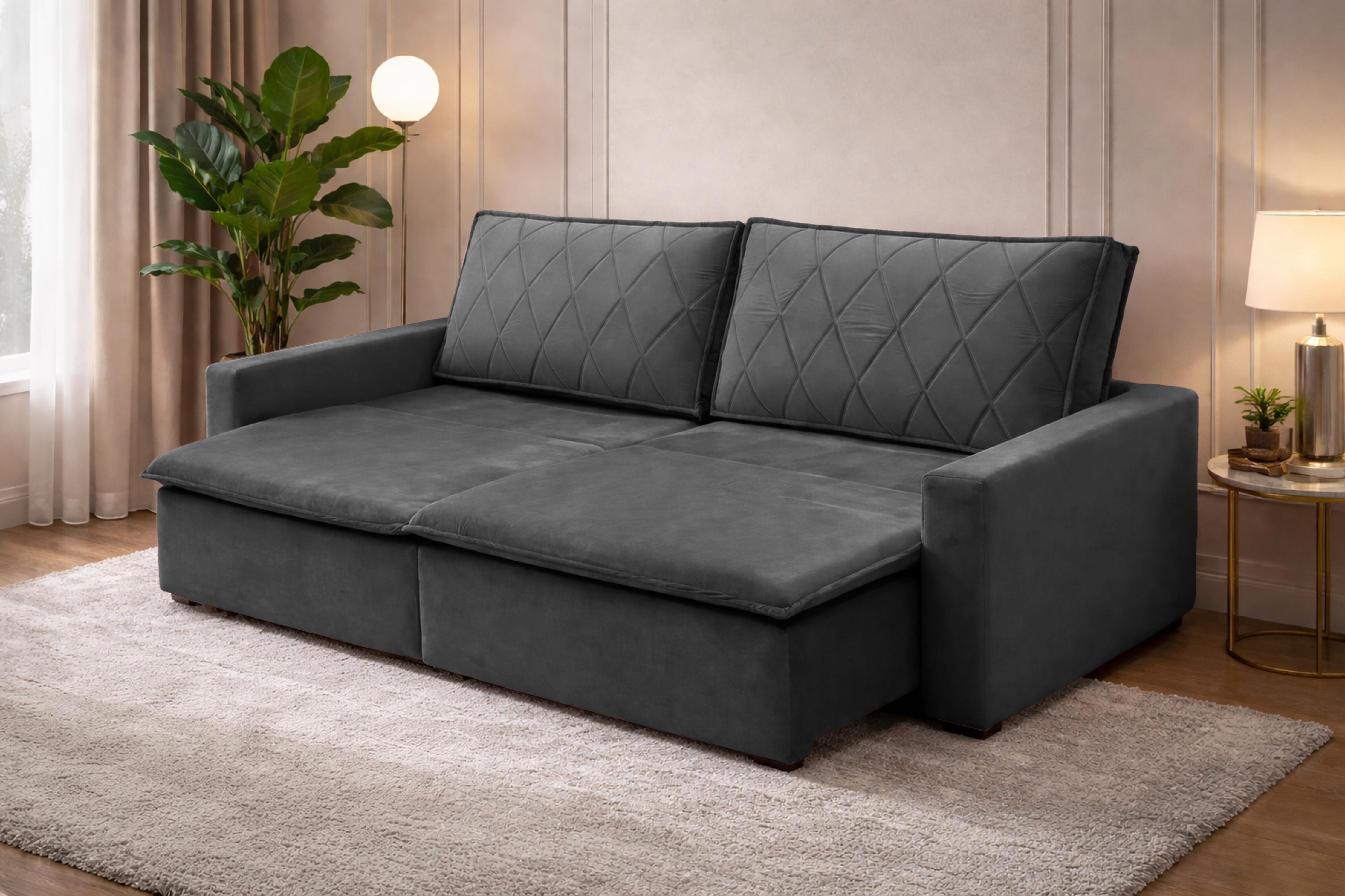 Sofá Cama Caixa Zero Florença 2,35m - Preto 