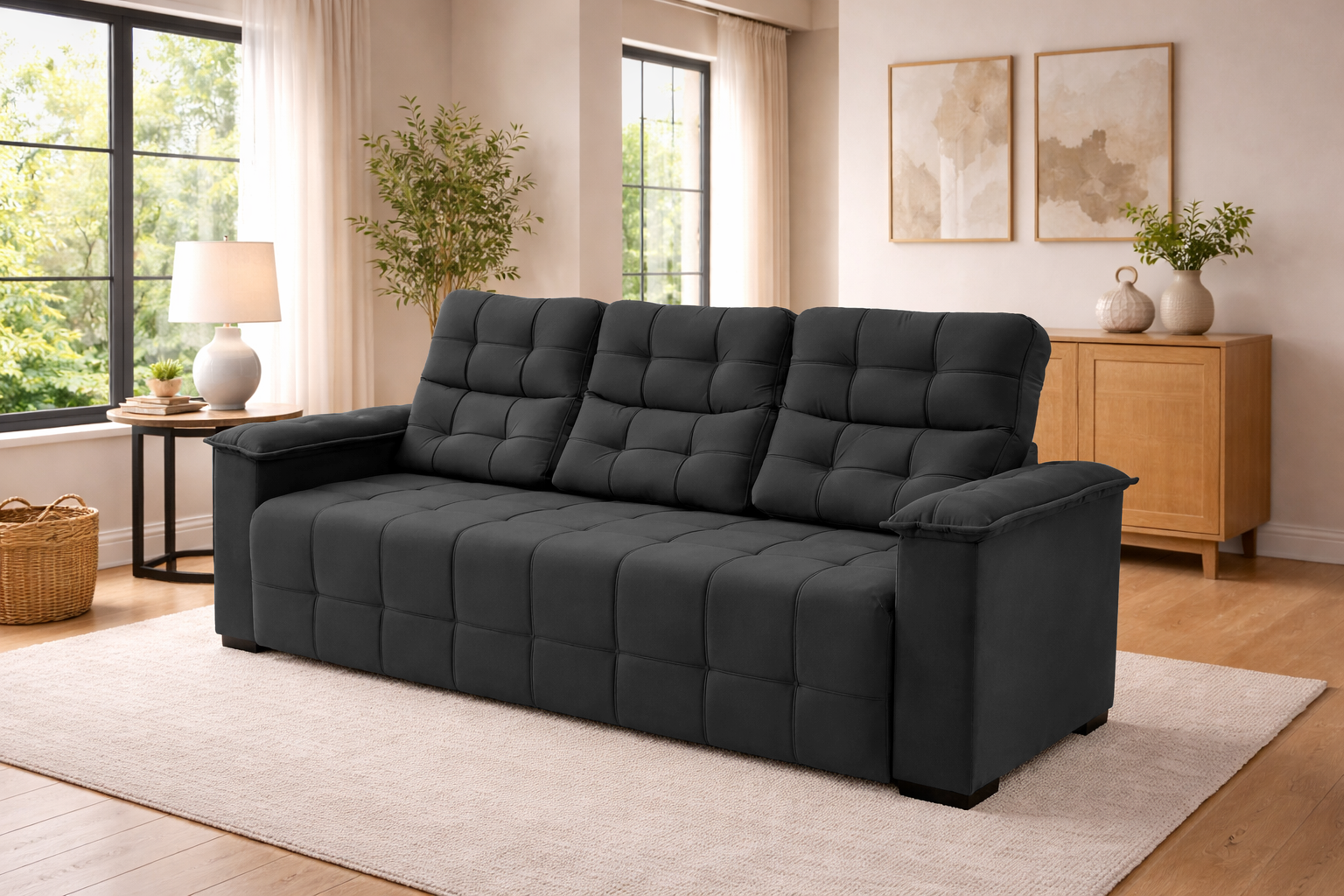 Sofá 03 Lugares Elegance Plus Sofisticato - Preto