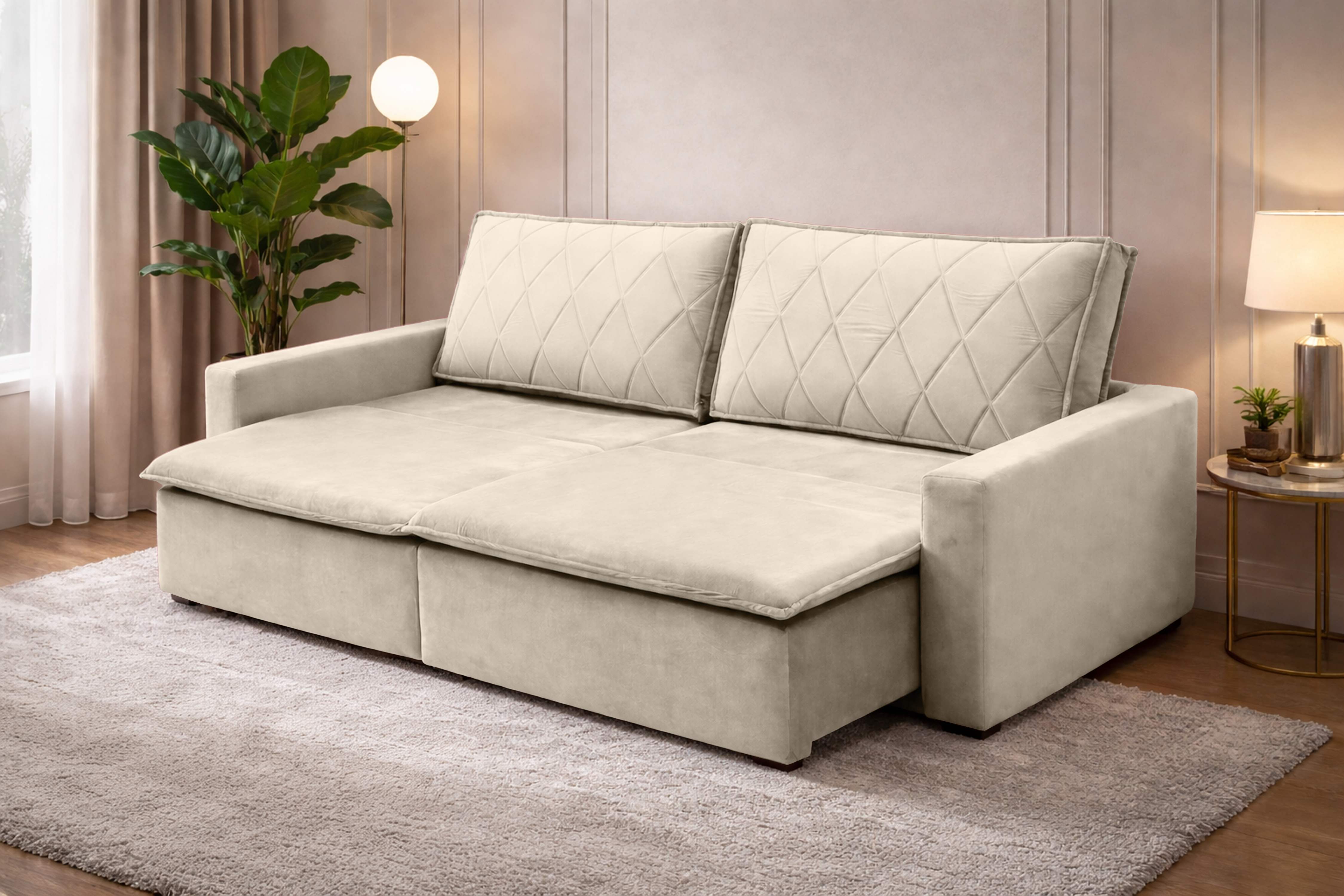 Sofá Cama Caixa Zero Florença 2,35m - Bege