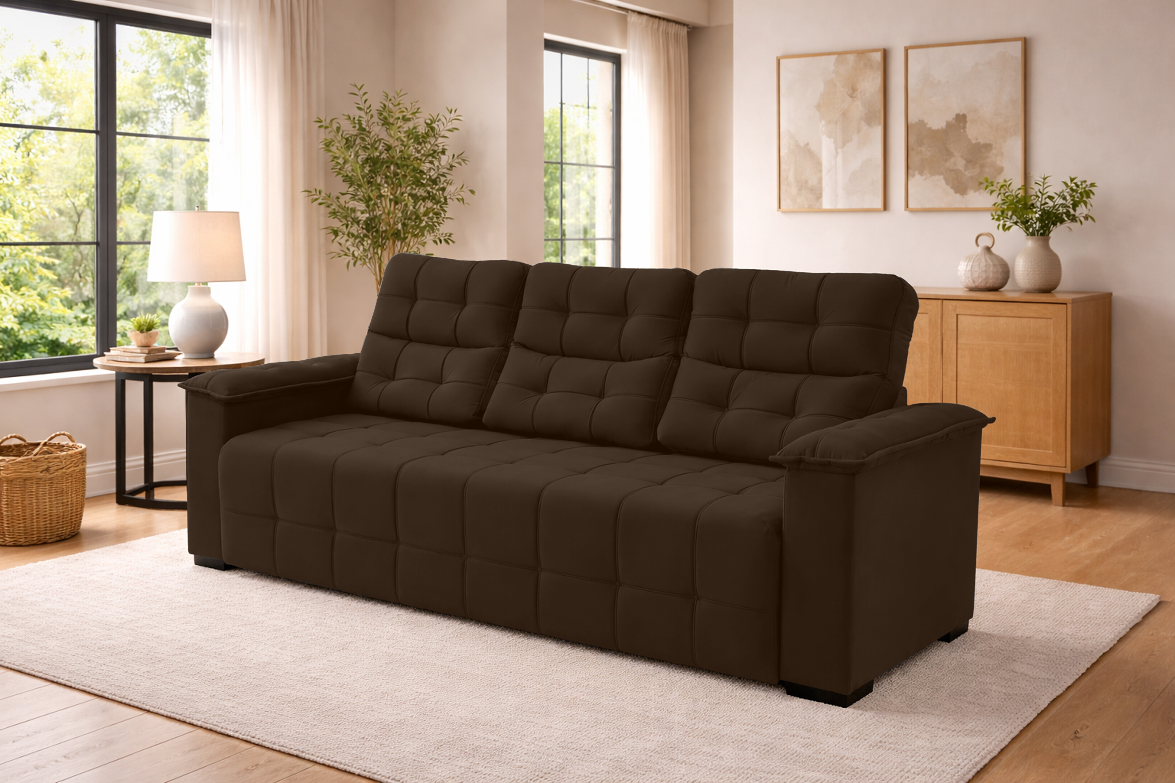 Sofá 03 Lugares Elegance Plus Sofisticato - Marrom