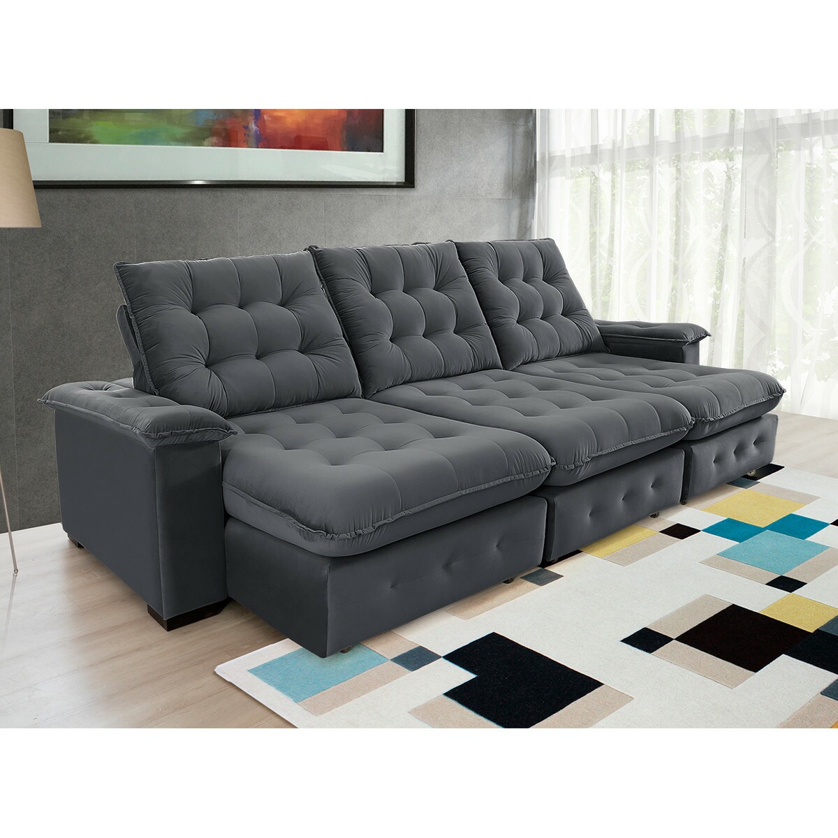Sofá Coliseu Retrátil e Reclinável 2,90m  Super Pillow 