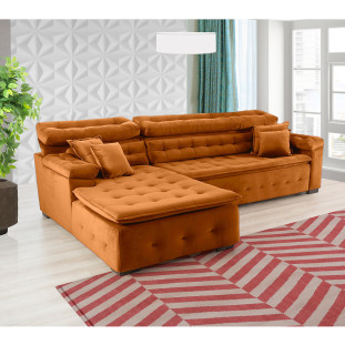 Sofá Orlando 2,40x2,10m com Chaise, Retrátil e Reclinável