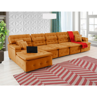 Sofá Orlando 4,20x1,50m com Chaise, Retrátil e Reclinável