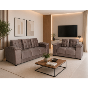 Conjunto de Sofá 02 e 03 lugares Espanha Sofisticato Veludo Marrom 