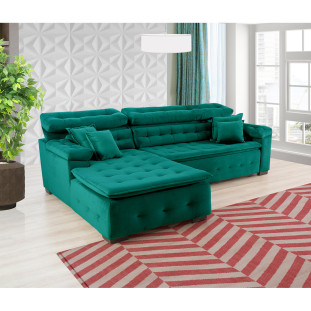 Sofá Orlando 2,20x2,10m com Chaise, Retrátil e Reclinável - Verde
