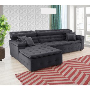 Sofá Orlando 2,40x1,70m com Chaise, Retrátil e Reclinável - Chumbo