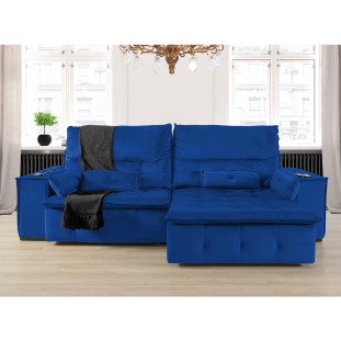 Sofá Fusion 2,60m Elétrico com USB e Vibro Massagem - Azul,,