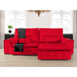 Sofá Fusion 2,60m Elétrico com USB e Vibro Massagem - Vermelho