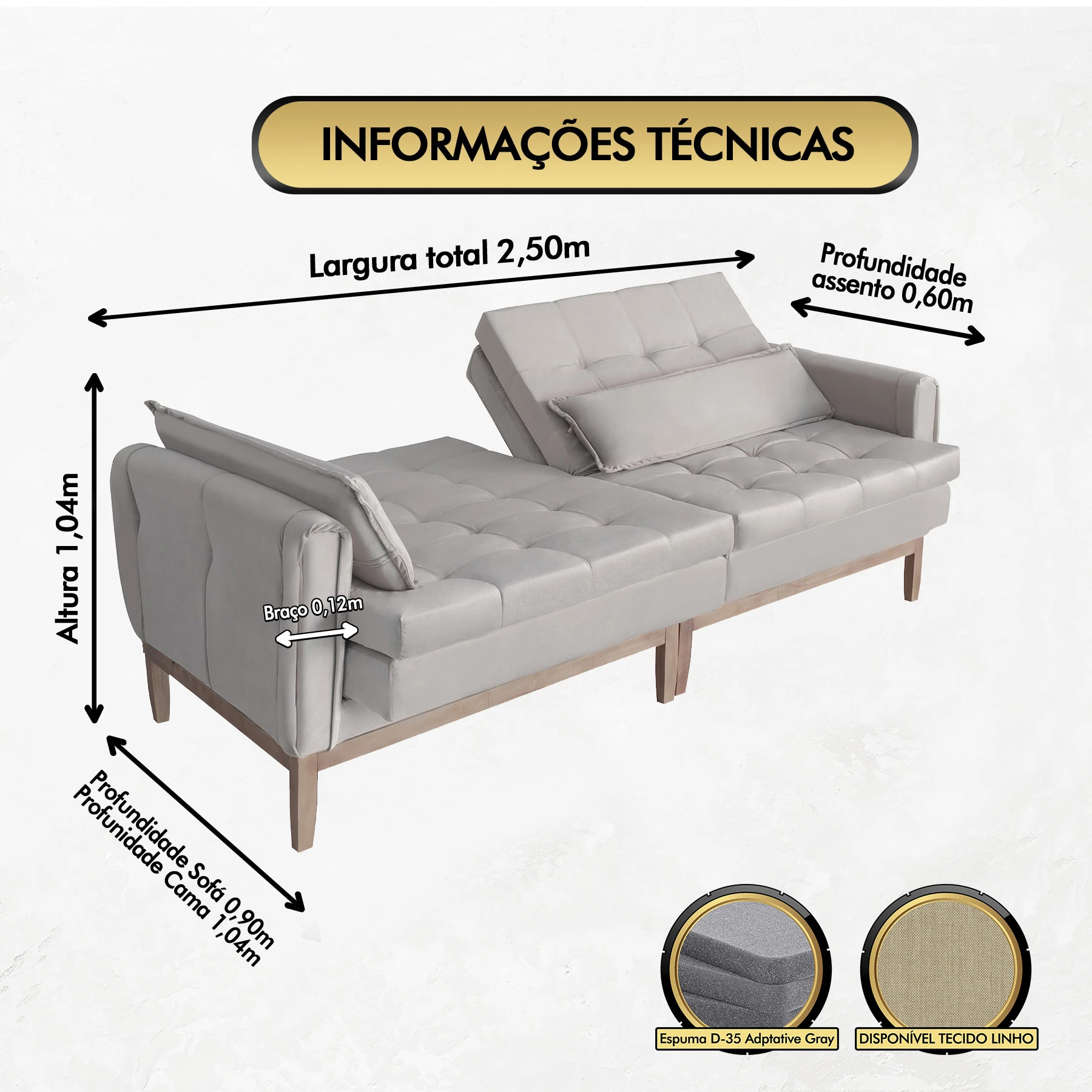 Sofá Cama Rivieira 2,50m - Avelã