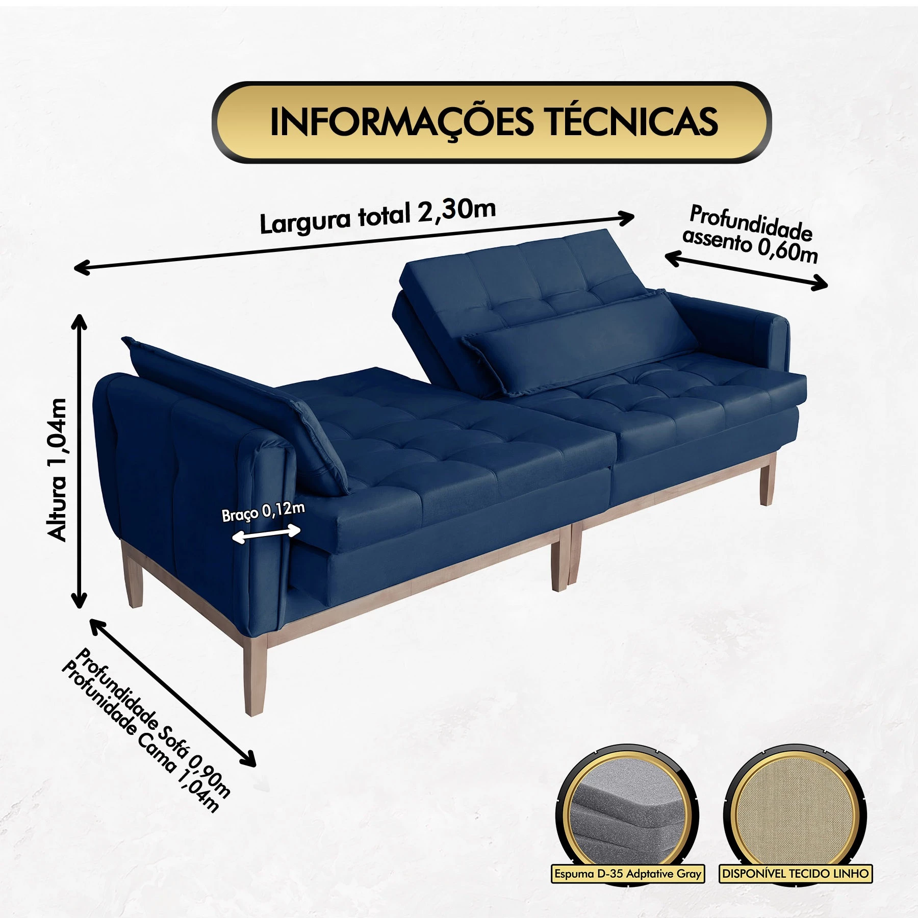 Sofá Cama Rivieira 2,30m - Azul
