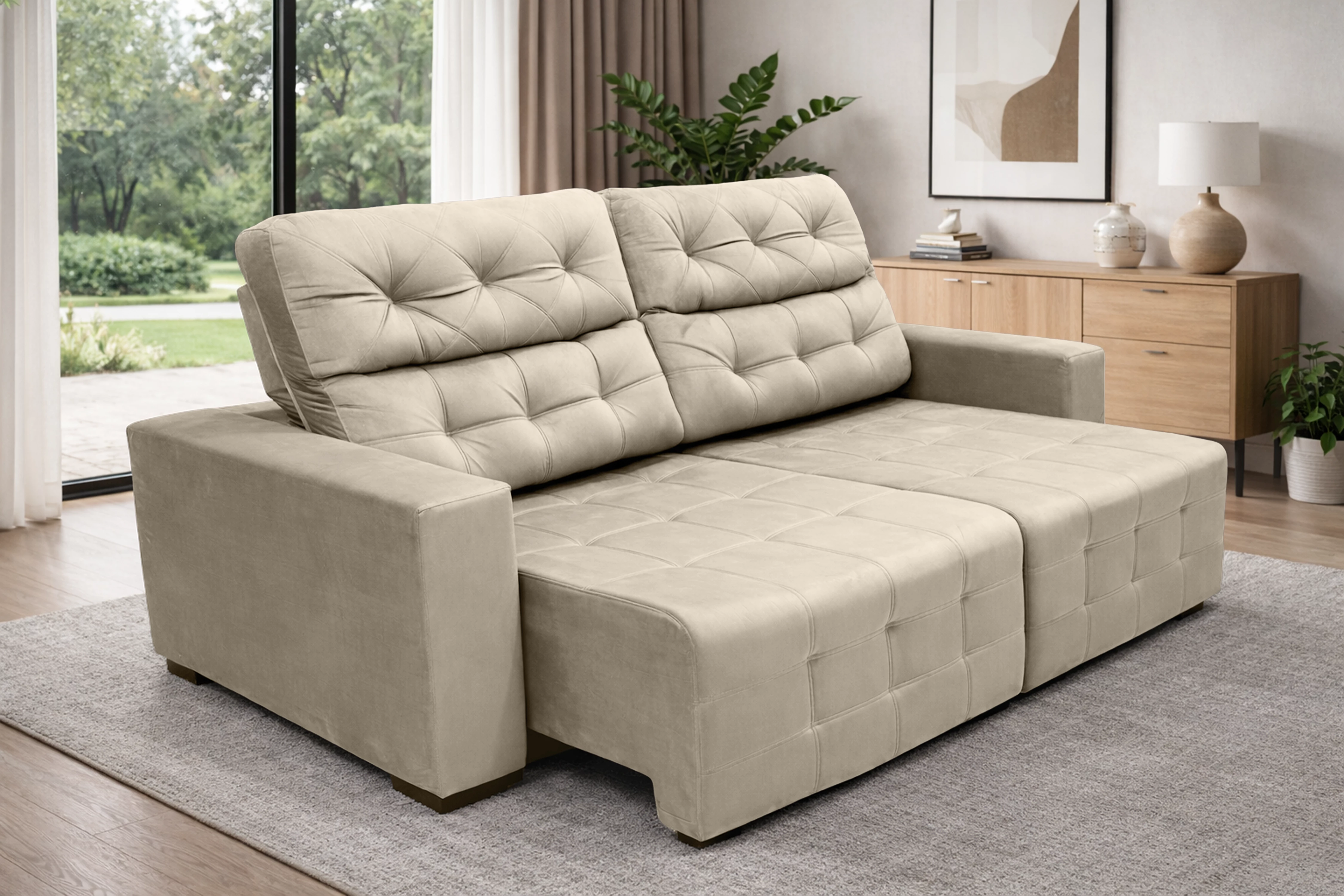 Sofá Retrátil e Reclinável Siena Super Pillow 2,30m - Bege
