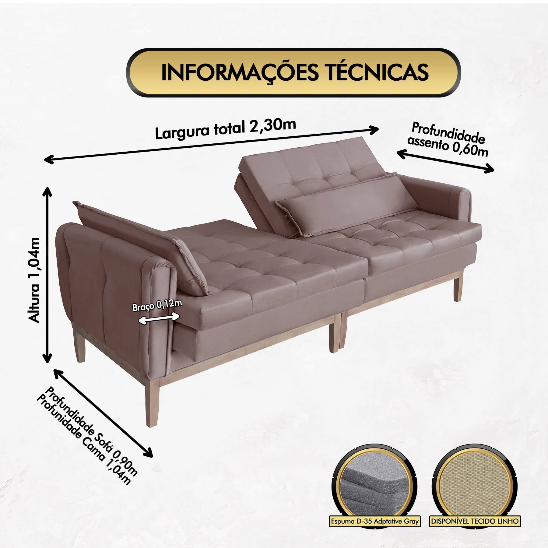 Sofá Cama Rivieira 2,30m - Rosê