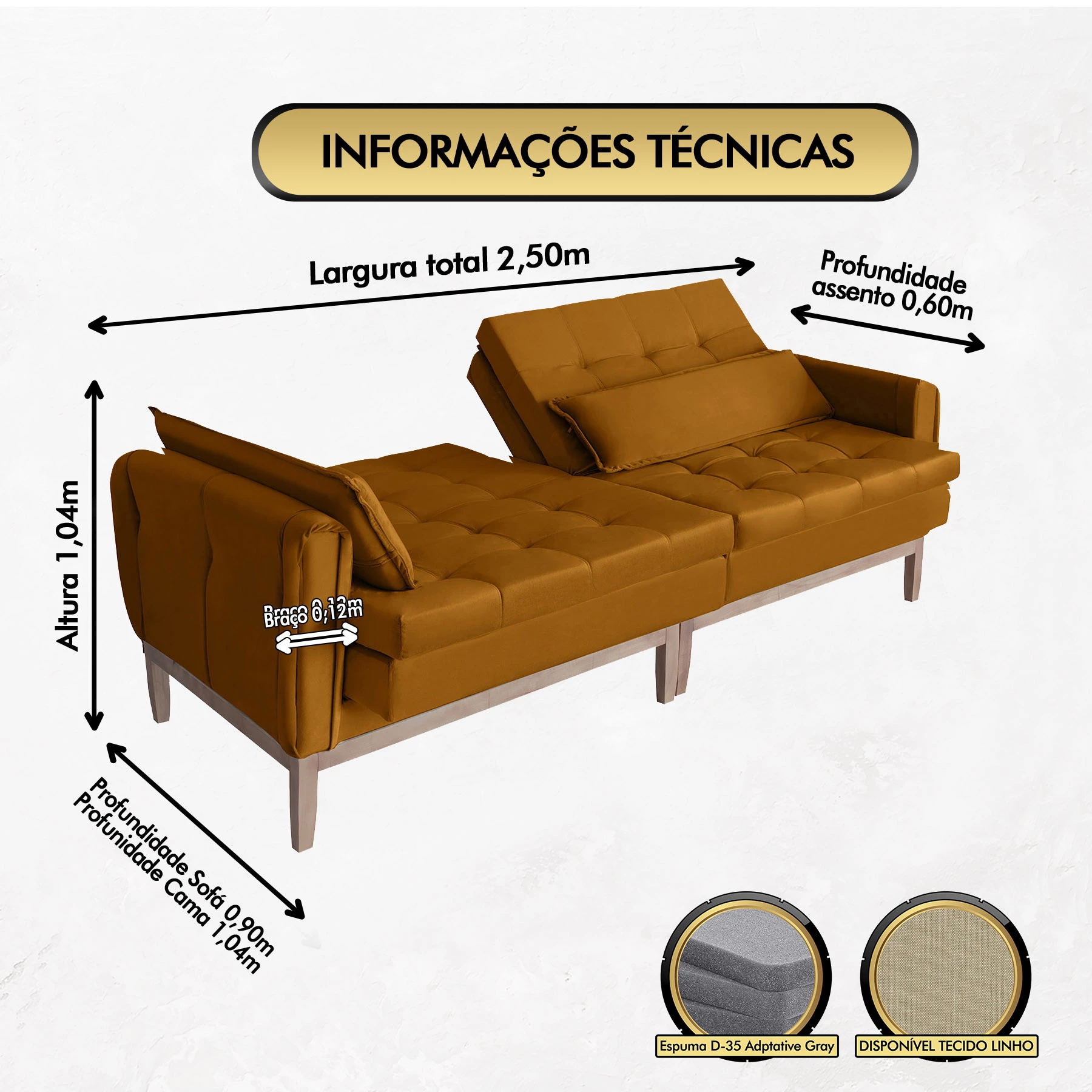 Sofá Cama Rivieira 2,50m - Terra