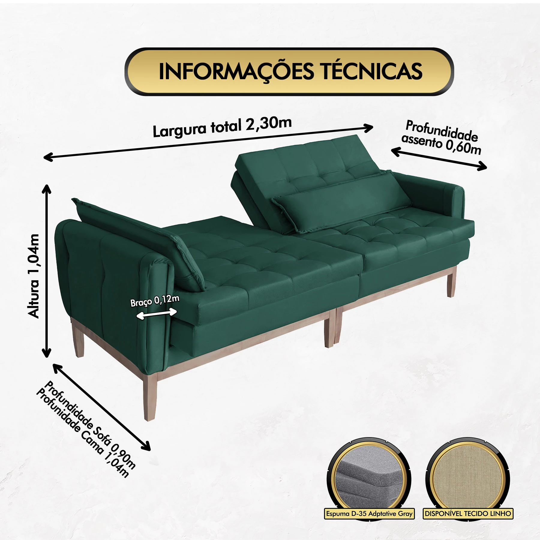Sofá Cama Rivieira 2,30m - Verde