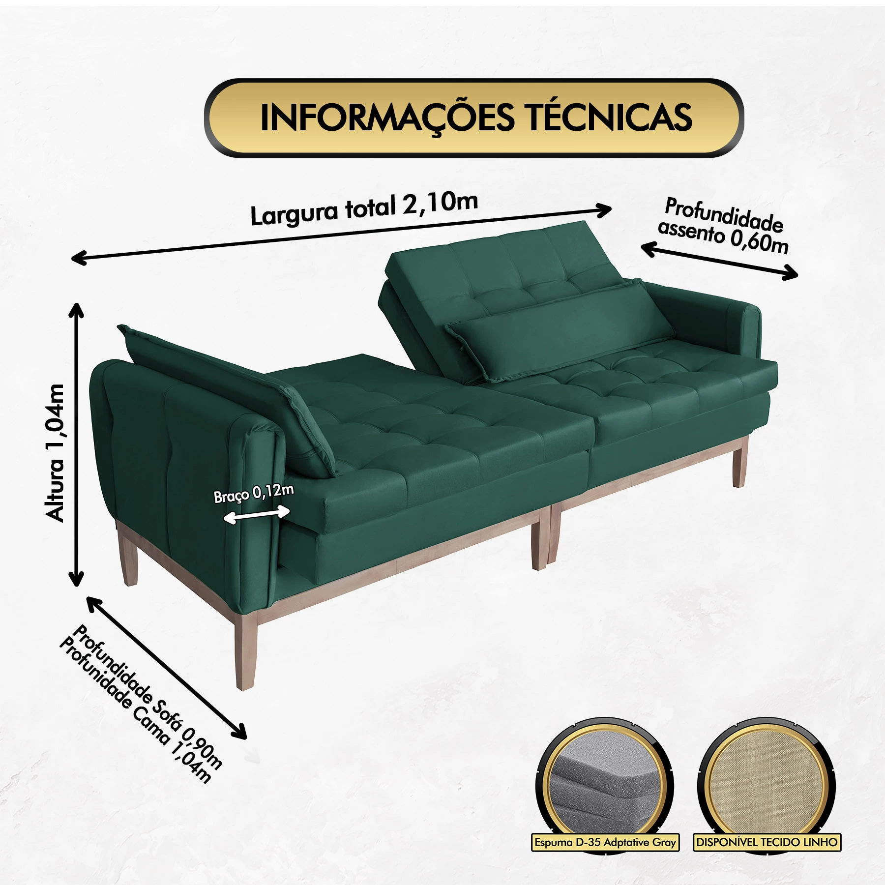 Sofá Cama Rivieira 2,10m - Verde