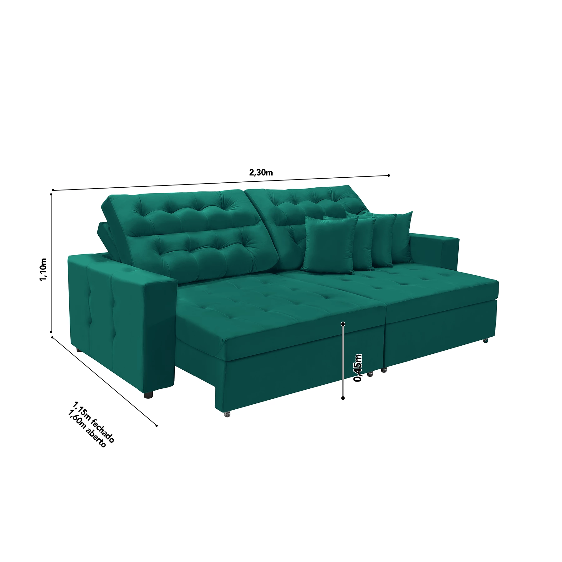 Sofá Texas 2,30m Retrátil e Reclinável - Verde