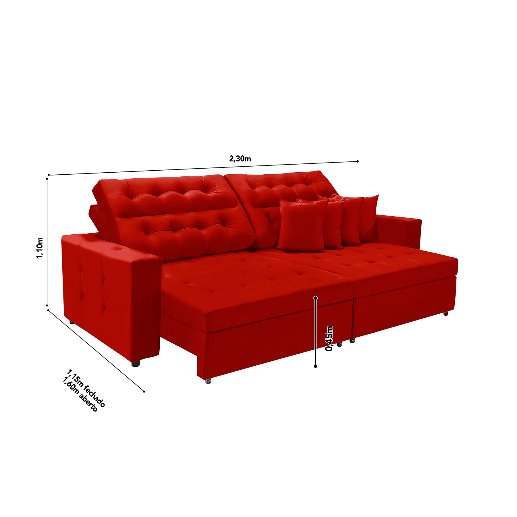 Sofá Texas 2,30m Retrátil e Reclinável - Vermelho