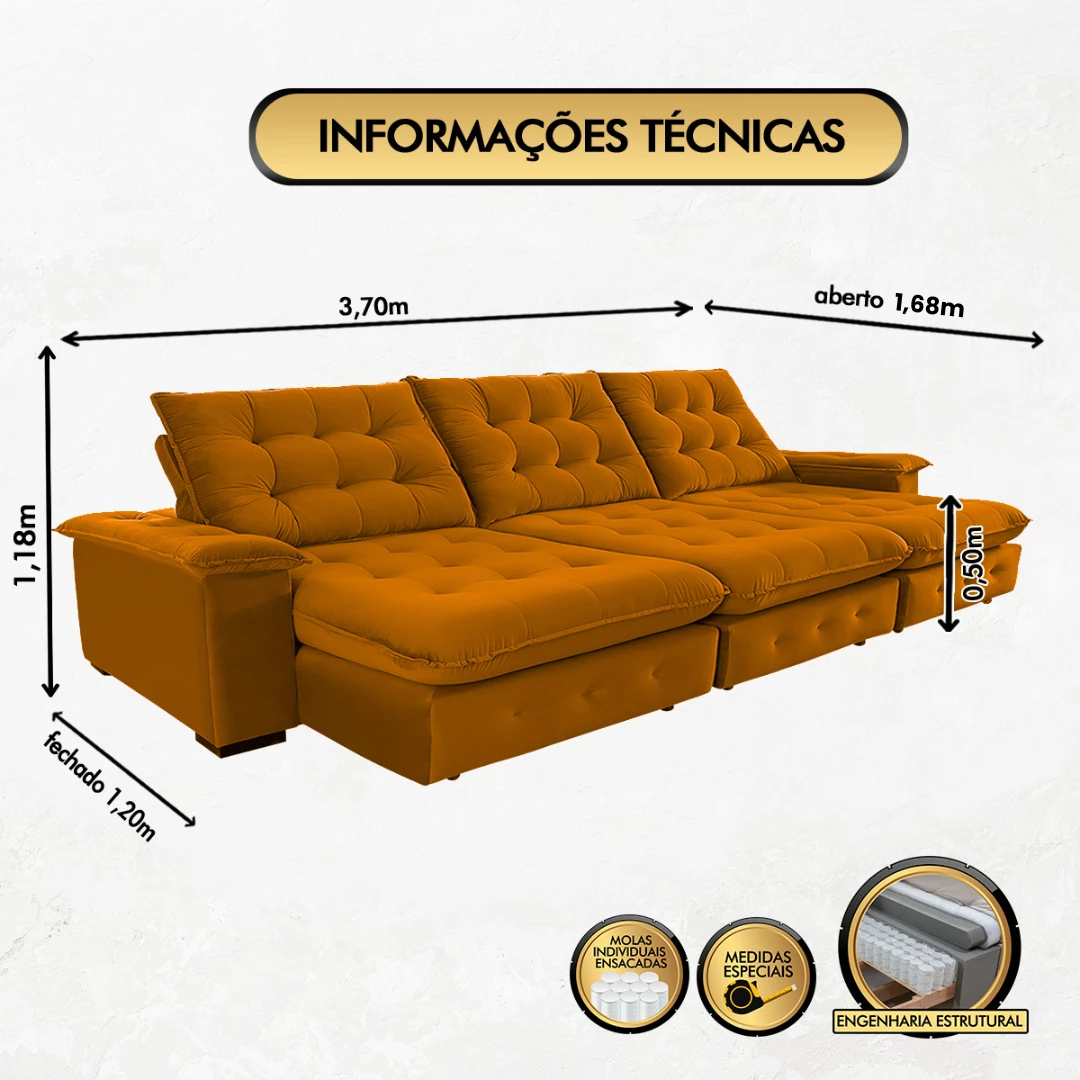 Sofá Coliseu 3,70m Retrátil e Reclinável Super Pillow - Terra