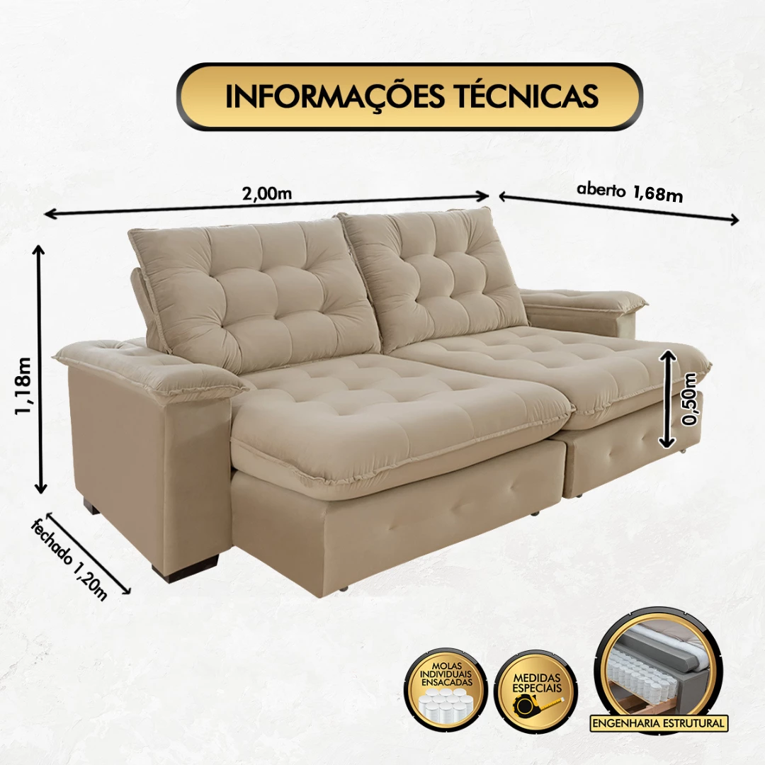 Sofá Coliseu 2,00m Retrátil e Reclinável Super Pillow  