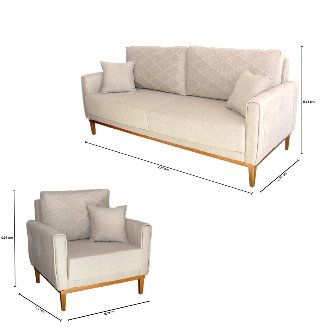 Sofá + Poltrona Ornato Living 2,20m - Bege