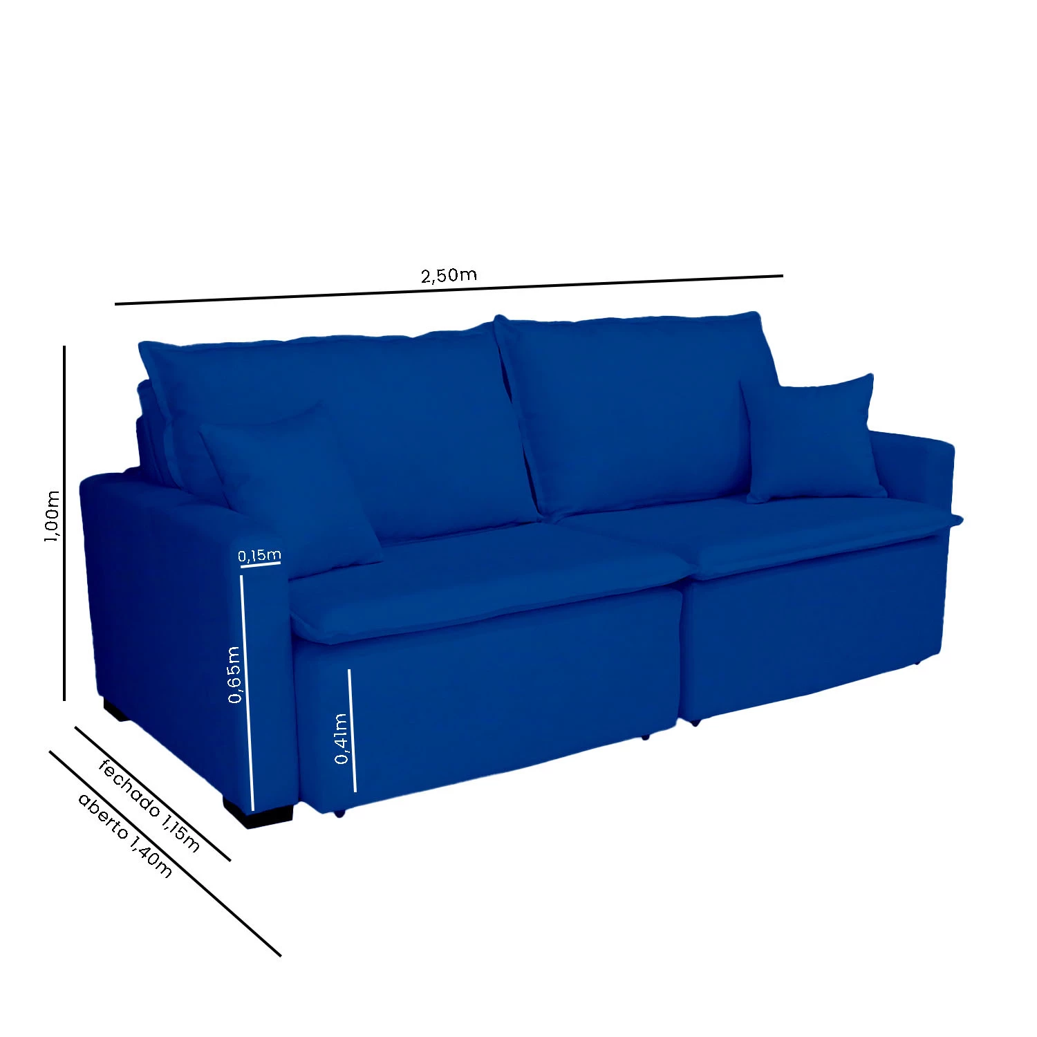 Sofá Cama Tóquio Com Almofadas Soltas 2,50m-azul