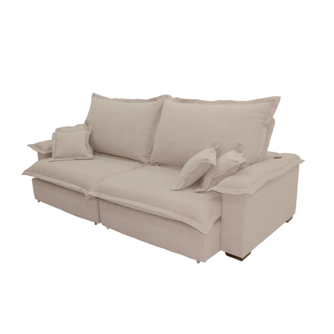 Sofá Paris 2,00m Retrátil e Reclinável Super Pillow  -bege
