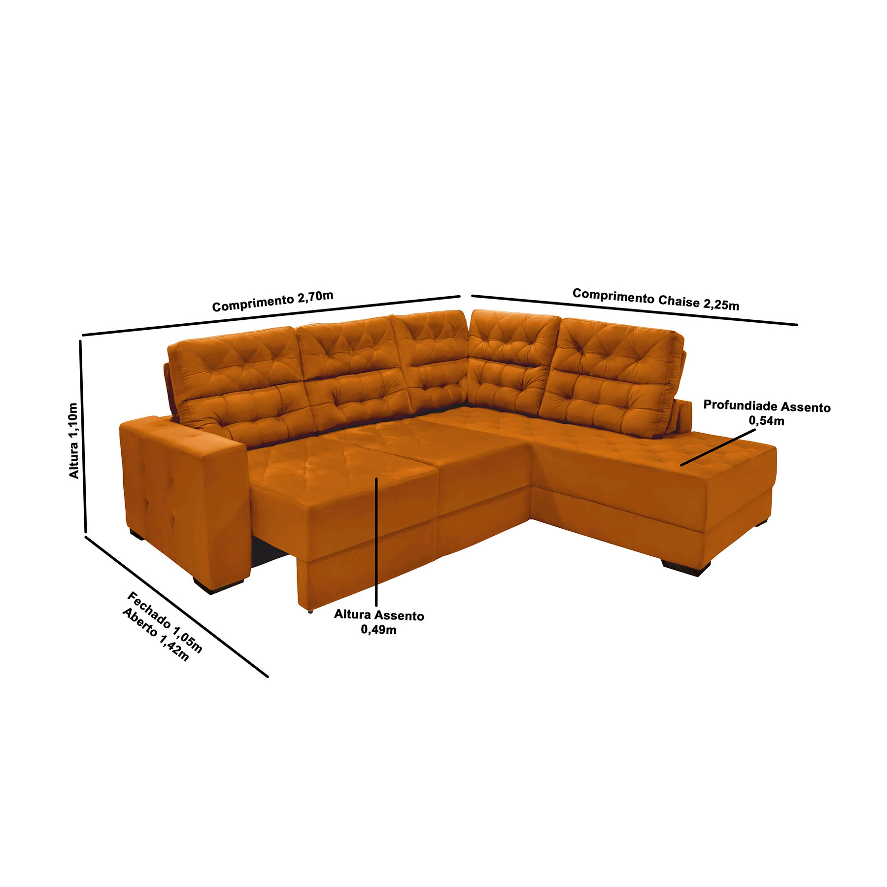 Sofá de Canto Retrátil e Reclinável Santorini 2,70x2,25m - Terracota