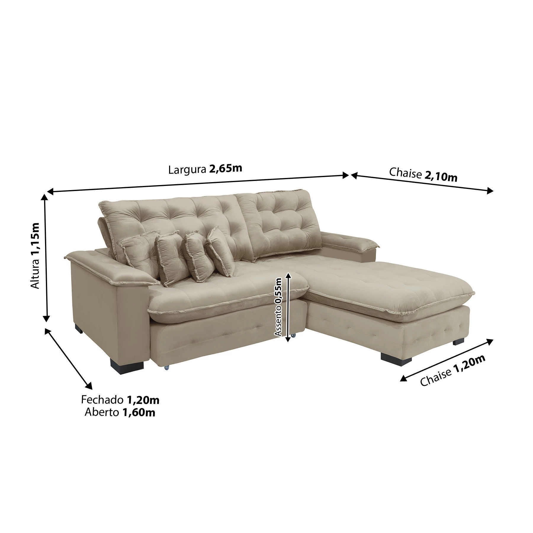 Sofá Berlin 2,65x2,10m com Chaise Super Pillow Top 