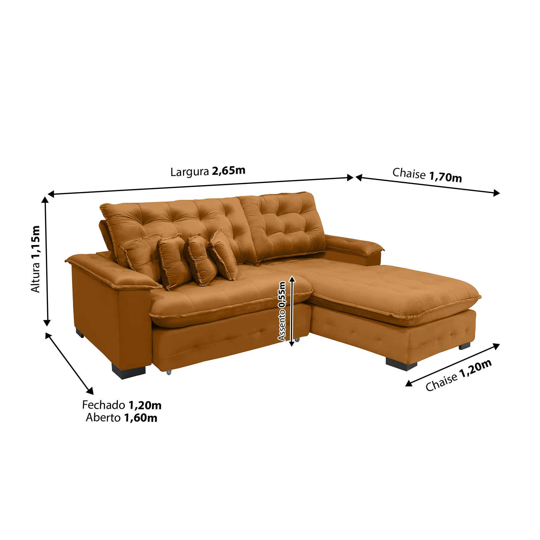Sofá Berlin 2,65x1,70m com Chaise Super Pillow Top - Terra