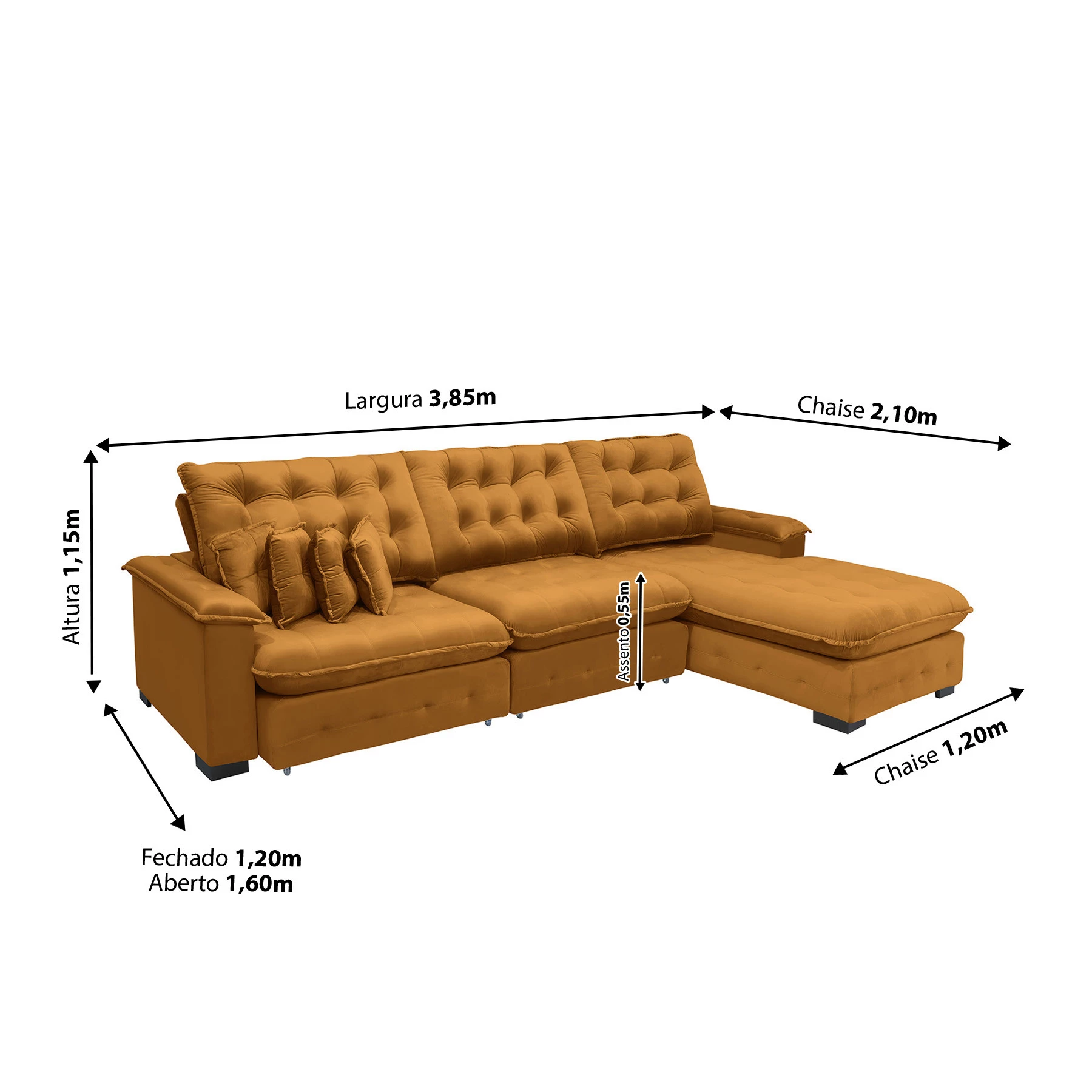 Sofá Berlin 3,85x2,10m com Chaise Super Pillow Top 
