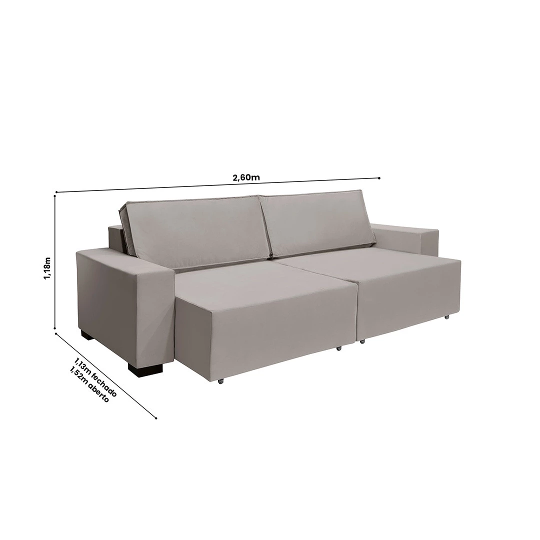 Sofá Dallas 2,60m Retrátil - Avelã