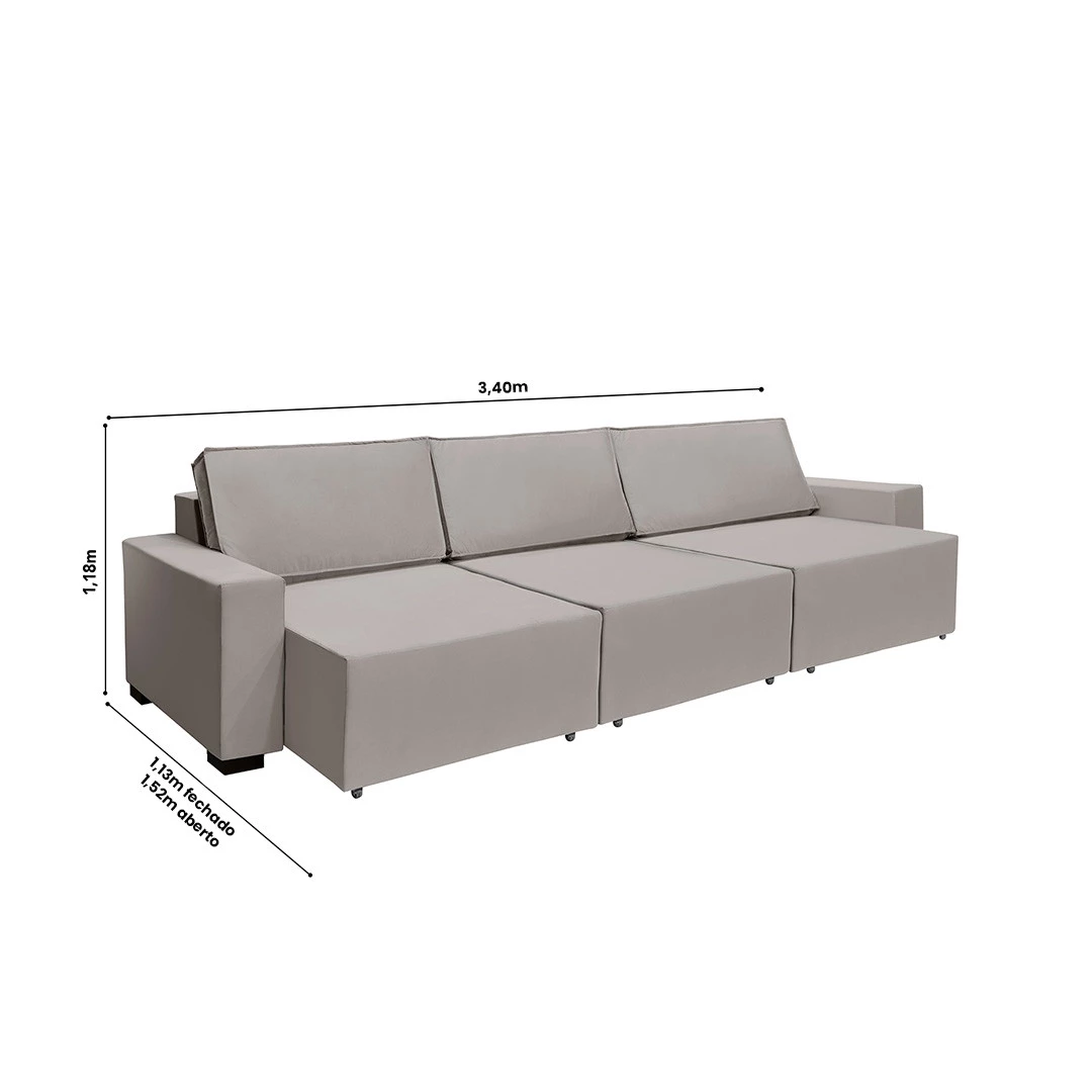 Sofá Dallas 3,40m Retrátil - Avelã