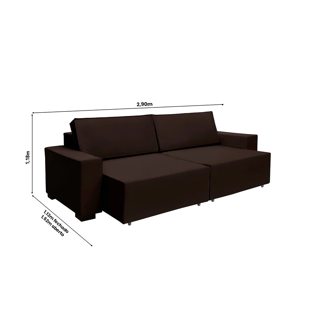 Sofá Dallas 2,90m Retrátil - Marrom